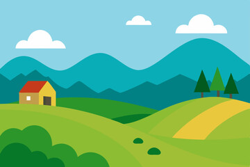 Fototapeta premium Mountain landscape with blue sky and green meadows