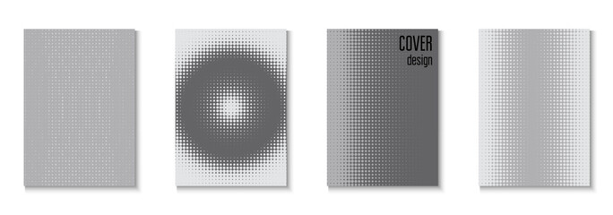 Abstract Pattern Set. Dots Cover. Graphic Greyscale And Black  Flyer. White Business Template. Future Concept In Minimal Layout. Linear Frame With Geometric Design. Grey Abstract Pattern
