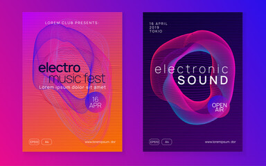 Music Magazine. Blue Night Club Poster. Pink Techno Set. Trance Cover. Dance Flyer. Nightclub Beat Illustration. Sound Electro Element. Violet Music Magazine