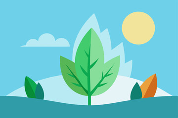 Nature's Seasonal Splendor: A Green Tree and Leaf Illustration