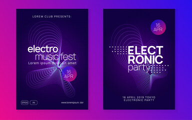 Techno Magazine. Electro Vector. Violet Dj Flyer. Party Event. Psychedelic Disco Illustration. Fest Concert Element. Green Edm Banner. Pink Techno Magazine