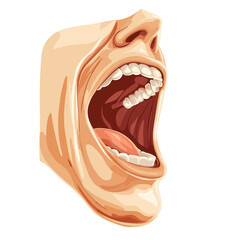 Naklejka premium Pixel Art Illustration of an Open Human Mouth in a Screaming Position with Visible Teeth and Tongue on White Background