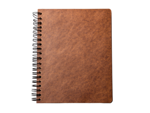 Closed brown spiral-bound notebook