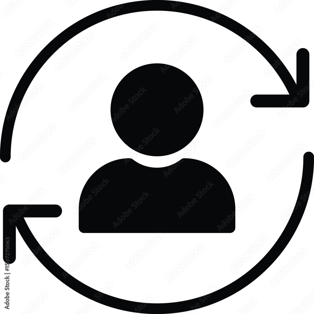 Poster replace person icon. person is in a circle with arrows pointing to the left and right. isolated on w