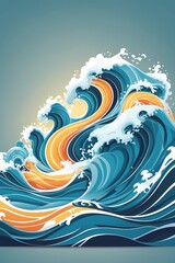 Illustration dynamique de vagues stylisées se déplaçant de bas en haut représentant le mouvement de la respiration. Palette de couleurs apaisantes fond dégradé espace dégagé pour l'ajout de contenu...