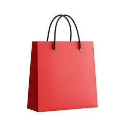Red shopping bag with black handles isolated on transparent background