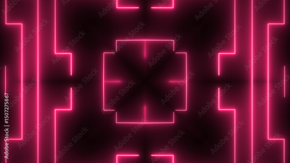 Poster abstract neon pink geometric pattern with symmetrical design on dark background for futuristic aesth