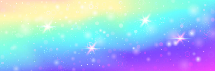 Fairy Gradient. Pink Magic Background And Beautiful Rainbow Pattern. Purple Kawaii Hologram. Fantasy Cartoon Dream With Shiny Holographic Star Design. Blue Fairy Gradient.