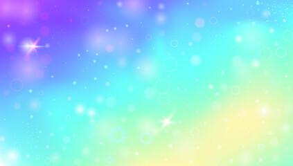 Fairy Pattern. Pink Rainbow Background And Beautiful Princess Hologram. Purple Kawaii Gradient. Cute Sparkle Texture With Candy Glitter And Watercolor Effect. Blue Fairy Pattern.