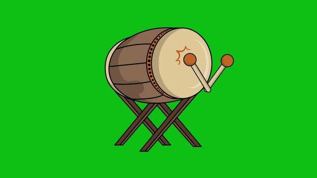 Bedug drum animation on a green screen background