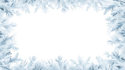 Frozen ice crystals frame isolated on white background PNG
