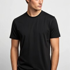 Man Wearing Black Crew Neck T shirt