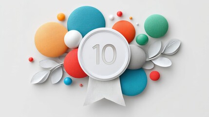Anniversary logo 10th concept. Colorful 10th anniversary badge logo with confetti