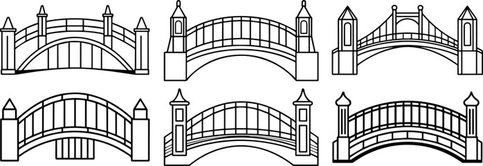 Set of bridge outline vector illustration  line art