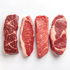 Obraz premium Fresh Raw Beef Steaks Variety Pack Ribeye Sirloin and Striploin Cuts