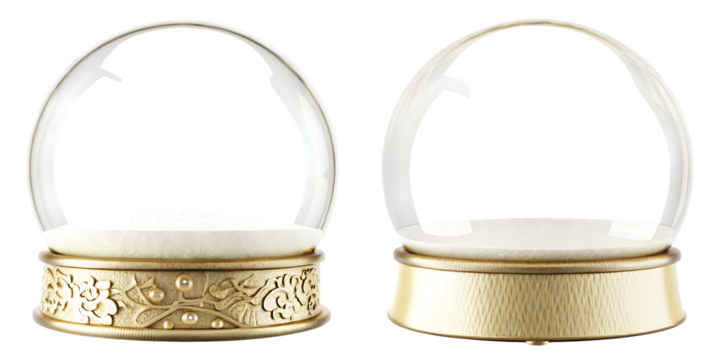 gold empty snow globe isolated on white background PNG