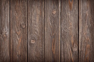 Obraz premium Rustic Dark Brown Wooden Planks - Close-up texture of dark brown weathered wooden planks, ideal for backgrounds or design projects