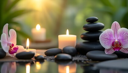 Zen Harmony: Candles, Stones, and Orchids