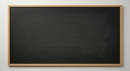 Empty dark gray chalkboard with light wood frame