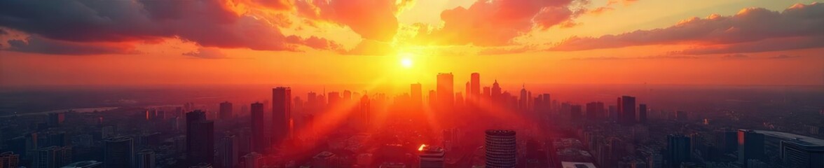 Fototapeta premium A vibrant sunrise over a cityscape, symbolizing hope and optimism for a bright tomorrow The sun's rays illuminate a promising future, full of potential and opportunity , city, positive, energy