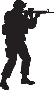 black soldier aiming rifle silhouette clip art preview