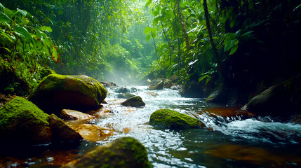 Jungle Stream with Mossy Rocks