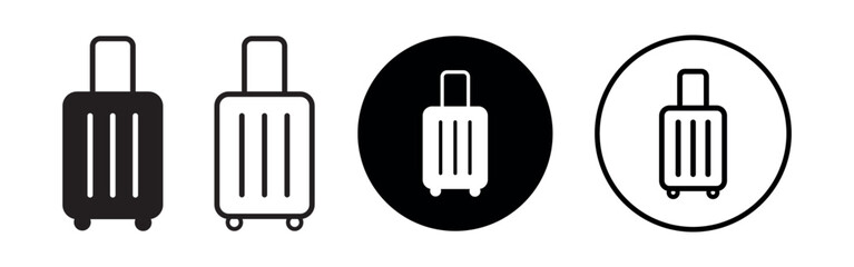 Travel Luggage Vector Flat Icons Set on White Background. Linear and Solid Baggage Simple Design Buttons. Summer Vacation Symbols for Web, Banners, Cards, Branding, Logo, Infographic.