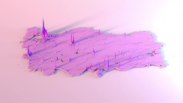 3D Extruded Choropleth Population Density Map with Rising Spikes Metropols and Color Heat Country Turkey