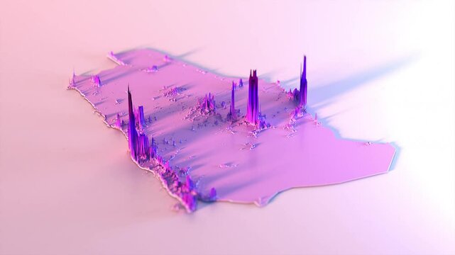 3D Extruded Choropleth Population Density Map with Rising Spikes Metropols and Color Heat Country Saudi Arabia