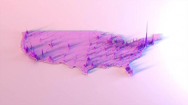 D Extruded Choropleth Population Density Map with Rising Spikes Metropols and Color Heat Country United States Mainland