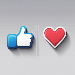 AI Generated image of Like and heart symbols for social media feedback and communication