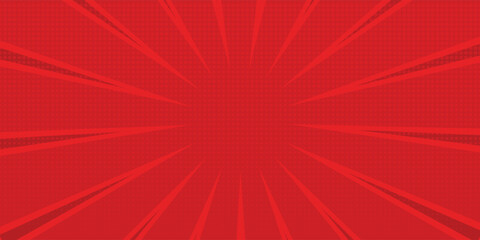 Fototapeta premium Red comic sunburst effect background with halftone. pop art comic-style vector background. Suitable for templates, sale banners, events, ads, web and pages