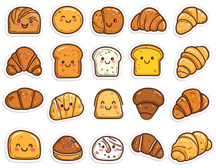 Cute Bread Sticker Set with Cartoon Faces
