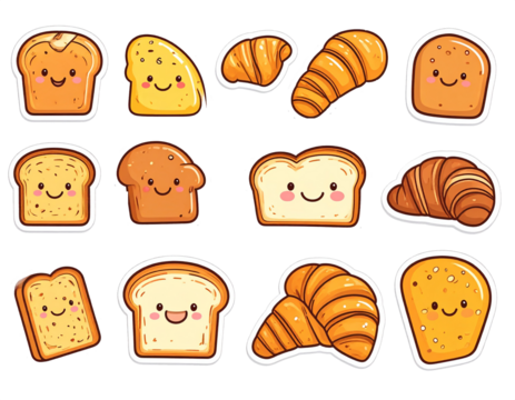 Cute Bread Sticker Set with Cartoon Faces