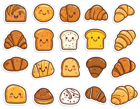 Cute Bread Sticker Set with Cartoon Faces