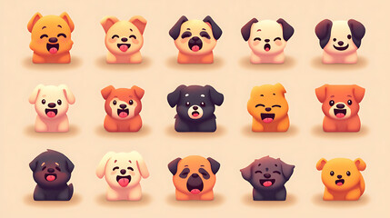 Obraz premium Popular breed emotion icon pack with soft pastel tones showing emotional range from anger to love 