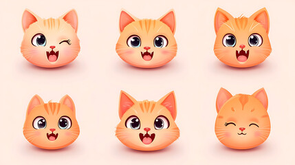 Fototapeta premium Expressive cat breed icon set with tears, blush, sparkly eyes, and wide grins in a bright clean vector design 
