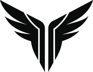 Fototapeta premium Symmetrical wing icon with stylized thick lines, central vertical gap silhouette vector.