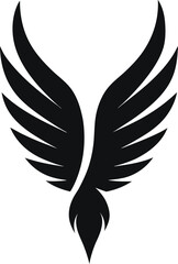 Tall feathered wings icon, minimalist black vector, spiritual and elegant.