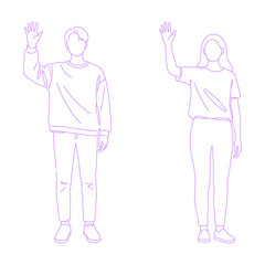 person standing and waving with one hand pose lineart illustration
