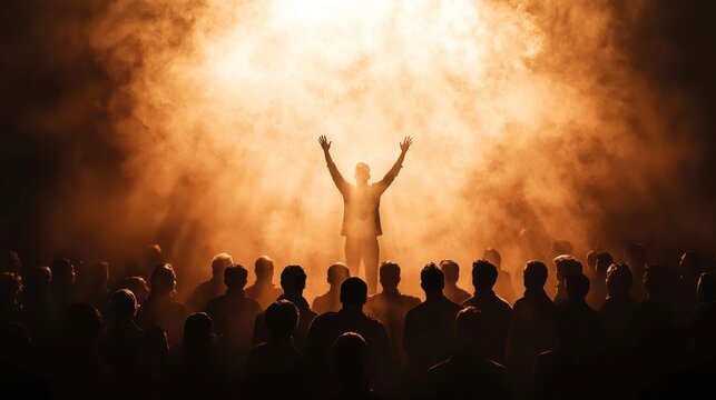 A motivational speech inspiring an audience, illustrating the emotional impetus for action