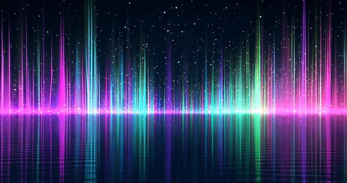 Colorful Northern Lights Vector Illustration over Reflective Water