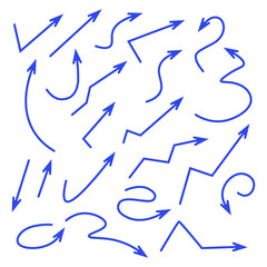 Set of blue arrows on isolated background