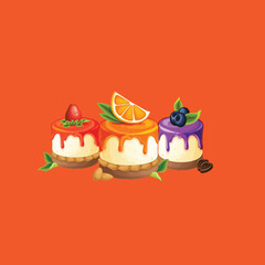 Cake with cream and fruit: blueberry strawberry and orange  