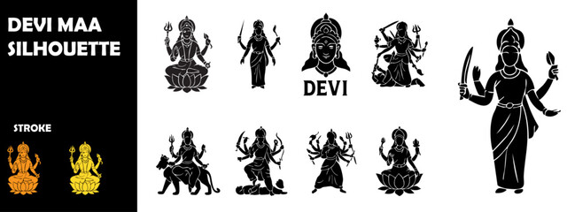 Devi Maa Silhouette – Hindu Goddess Vector Art