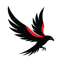 Obraz premium Black Eagle Silhouette Flying Wings Spread Red Sun