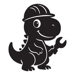 A Engineer T-Rex Cartoon With Silhouette Vector Illustration