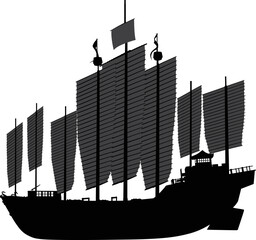 Sailing ship highly detailed vector silhouette