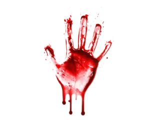 Dripping red blood handprint isolated on white background PNG