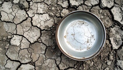 Empty Bowl in Drought: An evocative image of environmental desolation. The stark contrast between the barren.